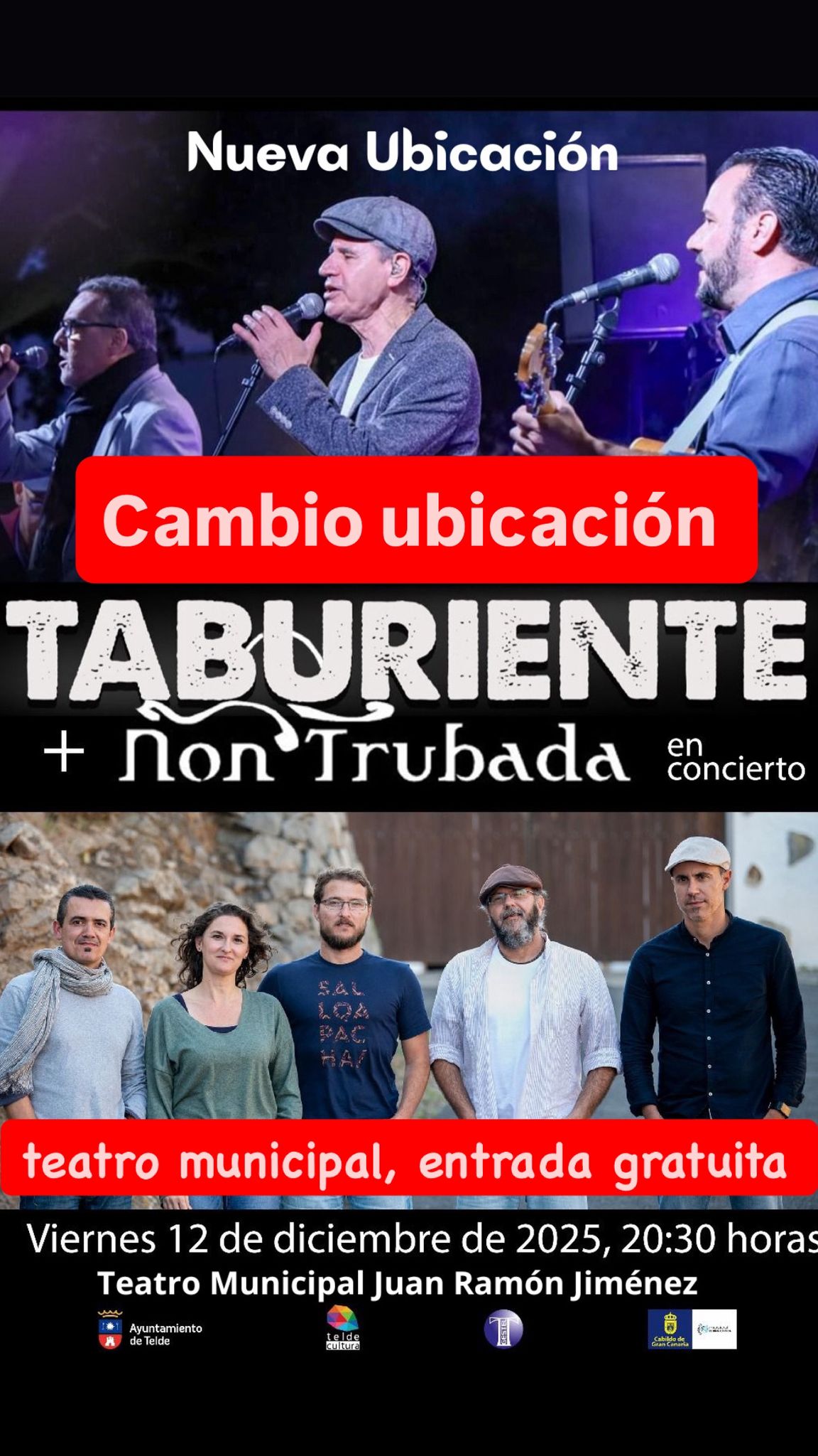 Cambio Ubicación concierto Taburiente + Non Trubada